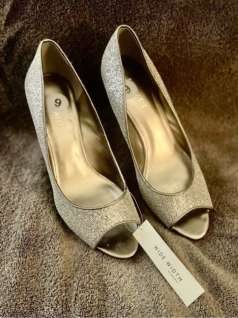 Nine West Silver Glitter Peep-Toe Pumps